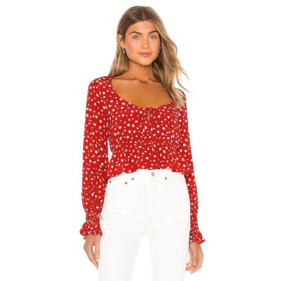 NWT Privacy Please Josephine Red Floral Top Long Sleeve Blouse Small - Picture 1 of 9